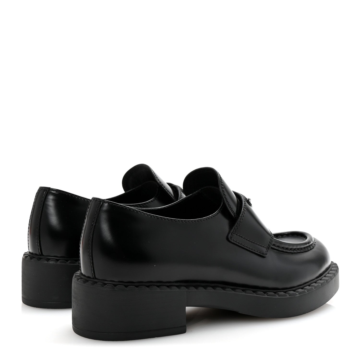 Prada Spazzolato Metal Triangle Logo 50mm Loafers 36.5 Black