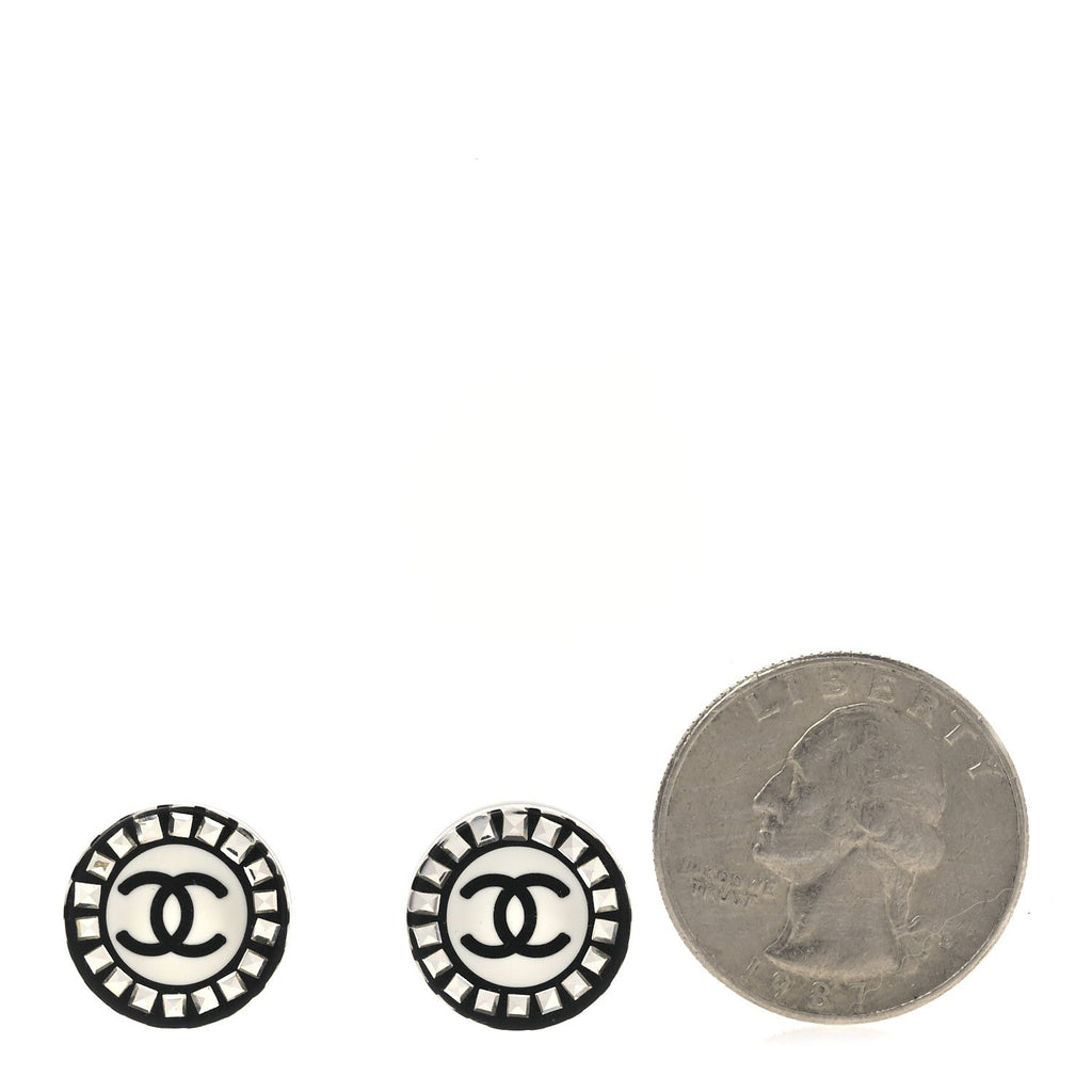 Chanel Resin Crystal CC Round Earrings  Black