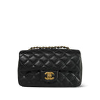 Chanel Black Caviar Quilted Mini Rectangular Flap Aged Gold Hardware