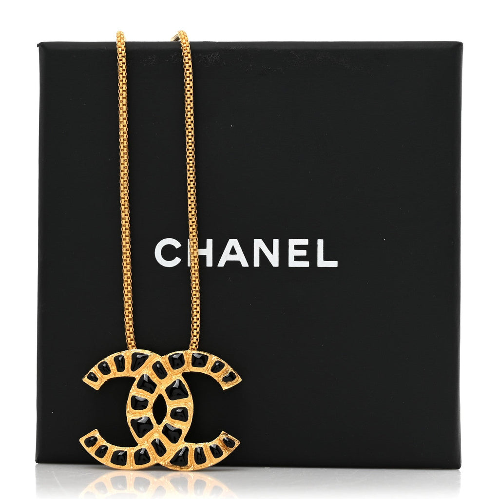 Chanel Resin Along The Nile CC Pendant Necklace Gold Black