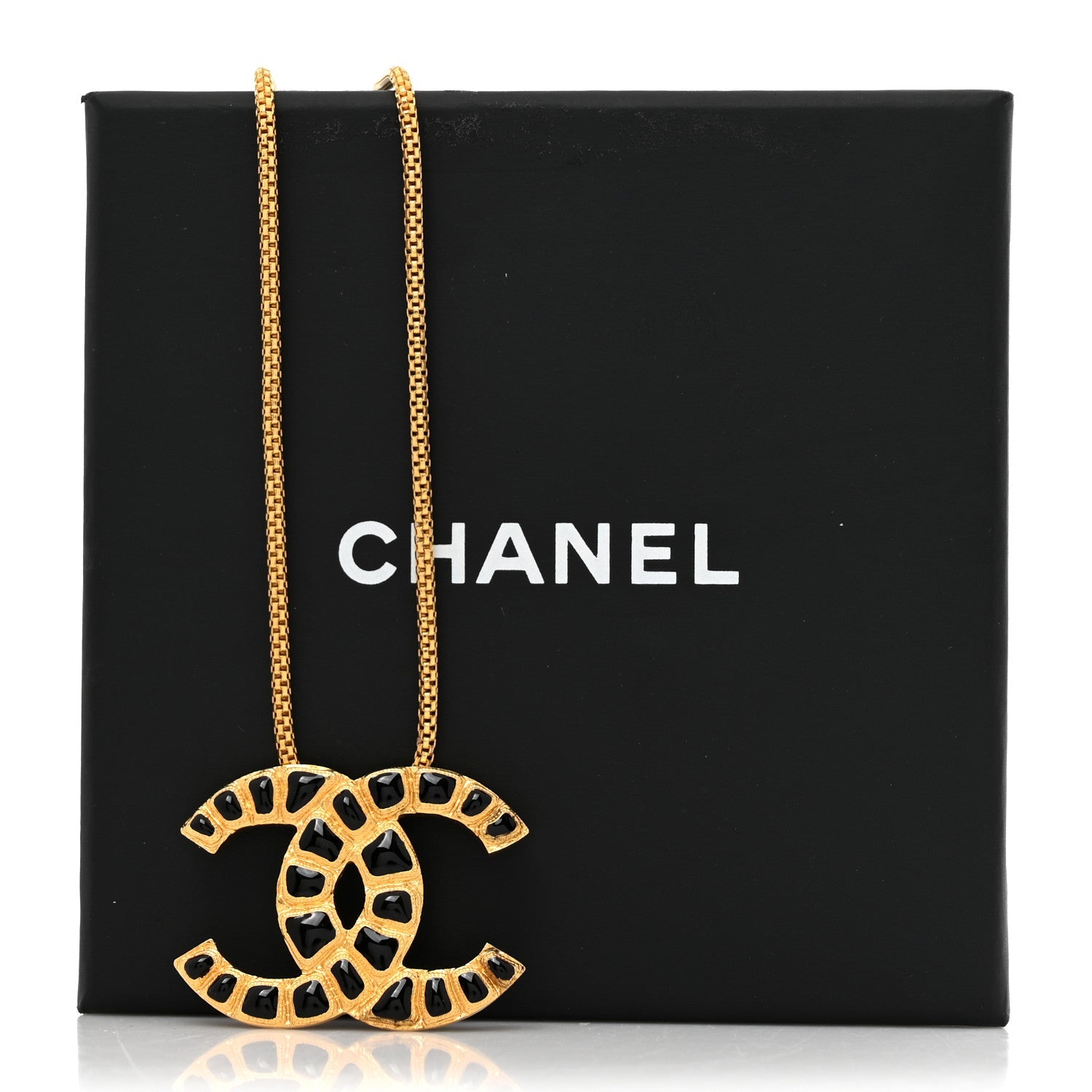 Chanel Resin Along The Nile CC Pendant Necklace Gold Black