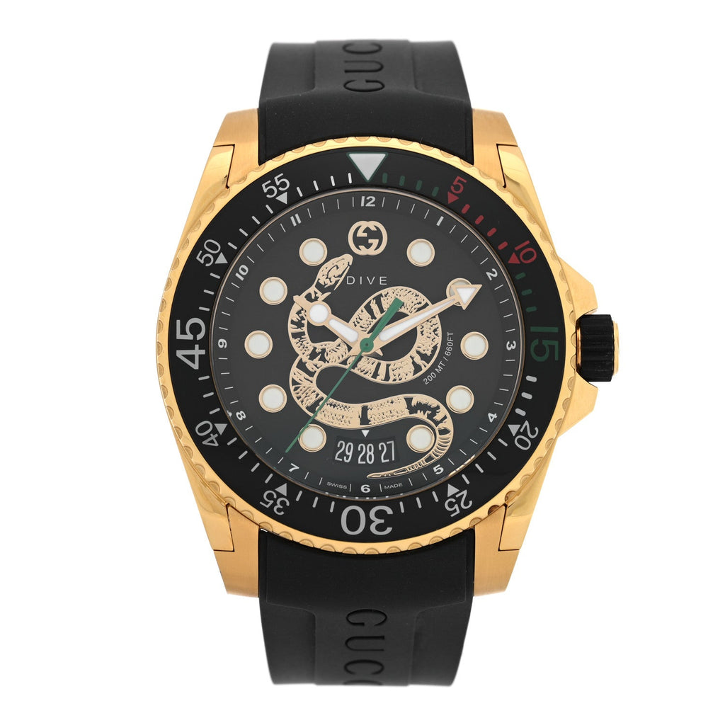 Gucci Stainless Steel Rubber 45mm Dive Snake Quartz Watch Black