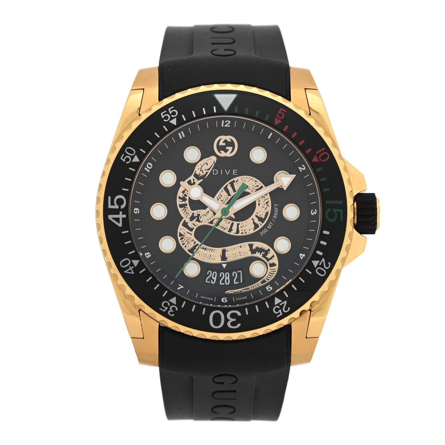 Gucci Stainless Steel Rubber 45mm Dive Snake Quartz Watch Black