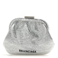 Balenciaga Metallic Textured Calfskin Logo Cloud Coin Purse With Strap Silver