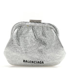 Balenciaga Metallic Textured Calfskin Logo Cloud Coin Purse With Strap Silver