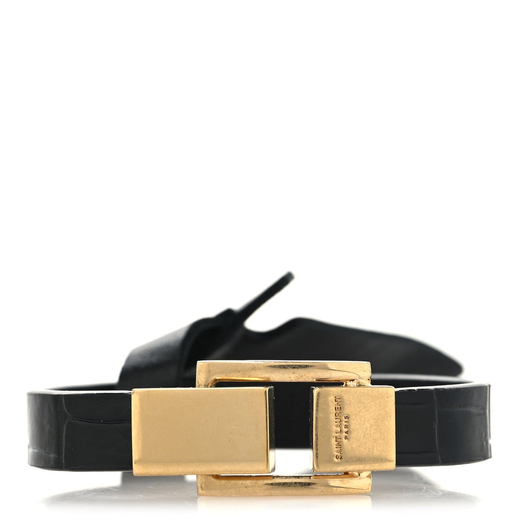 Saint Laurent Calfskin Cocco Print Bracelet M Black