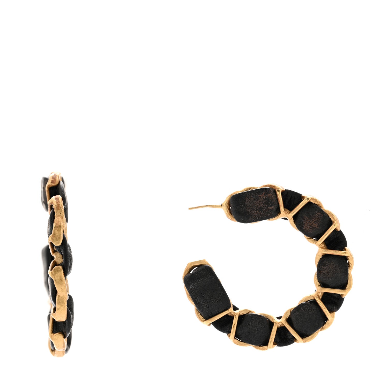 Chanel Lambskin CC Chain Hoop Earrings Gold Black