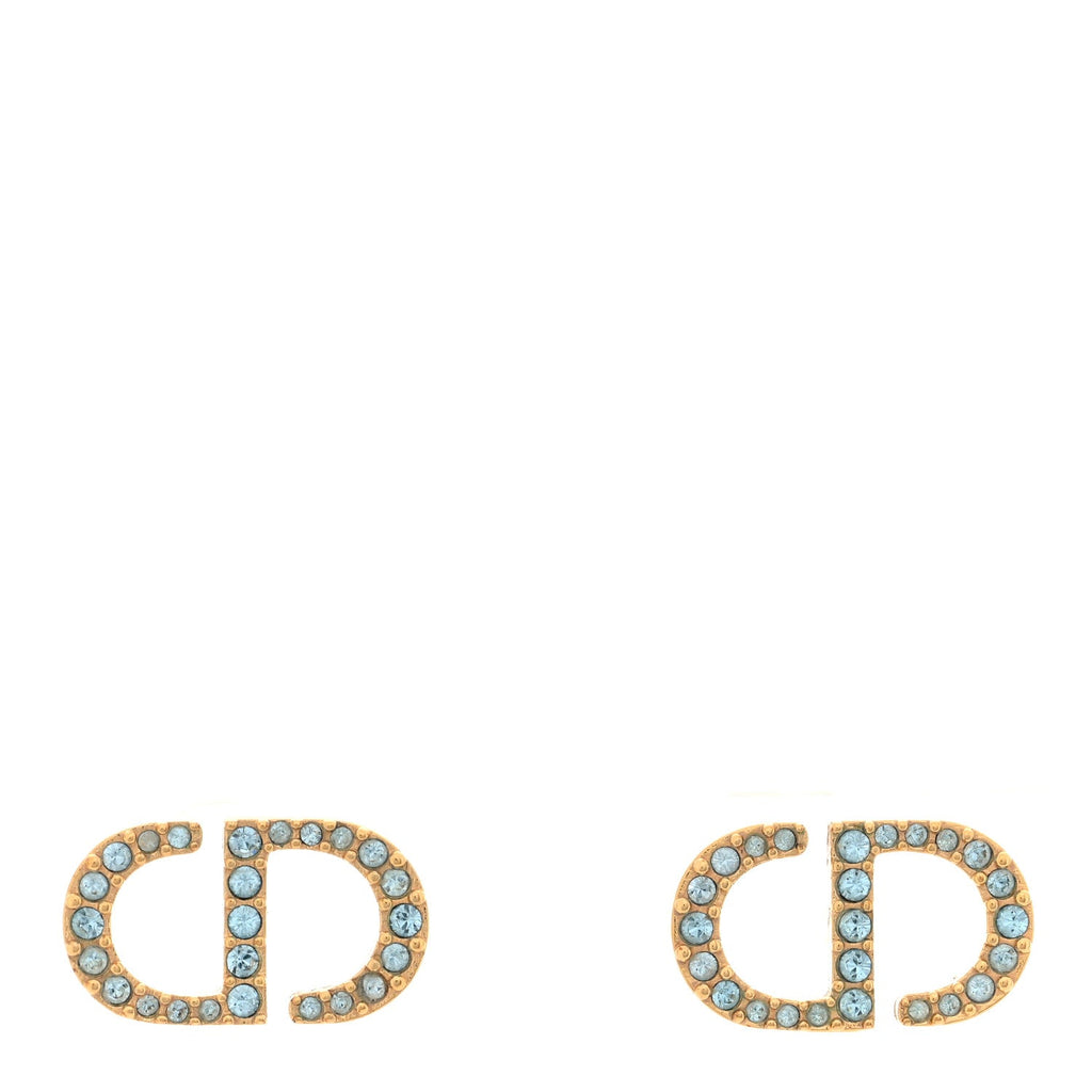 Christian Dior Crystal CD Earrings Blue Gold