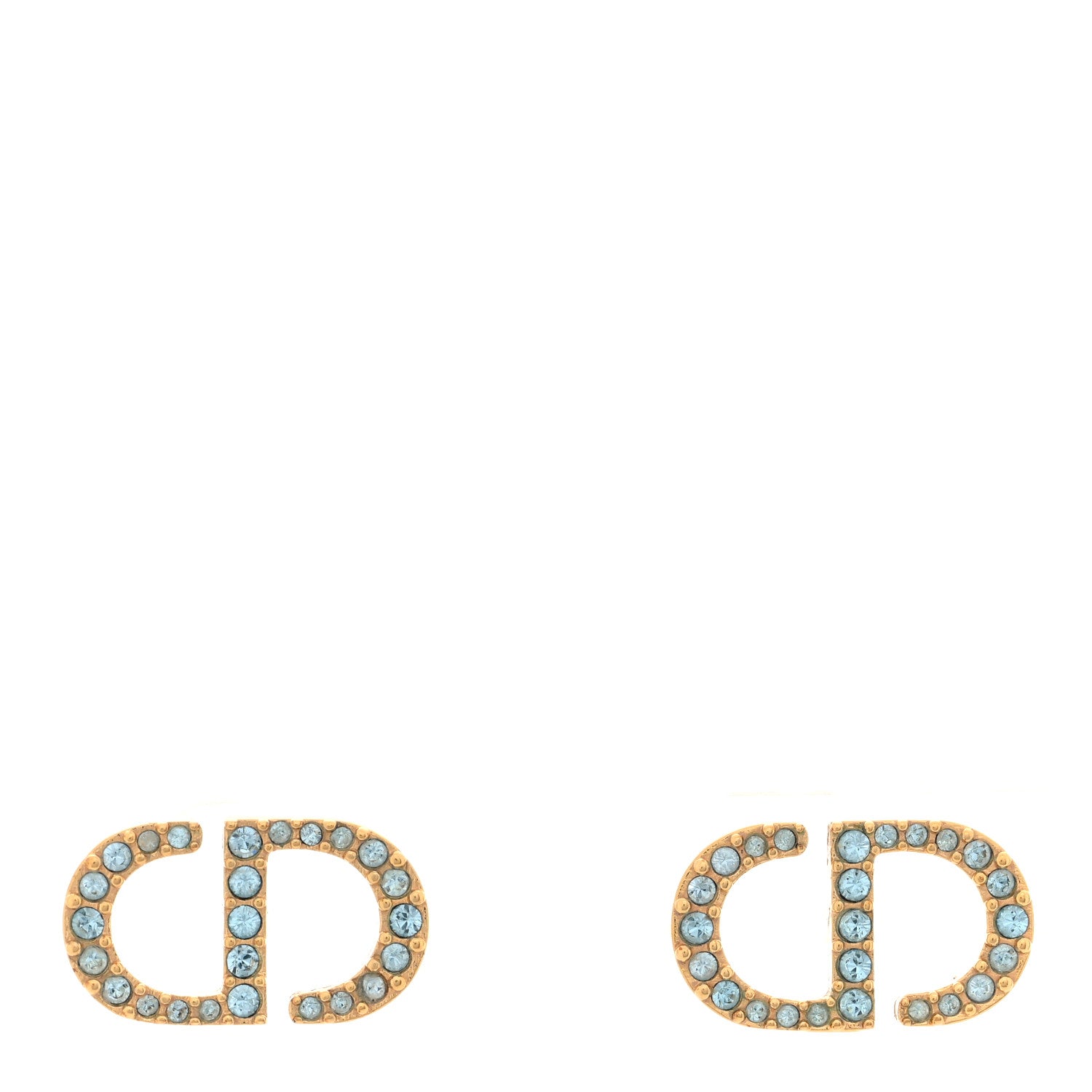 Christian Dior Crystal CD Earrings Blue Gold