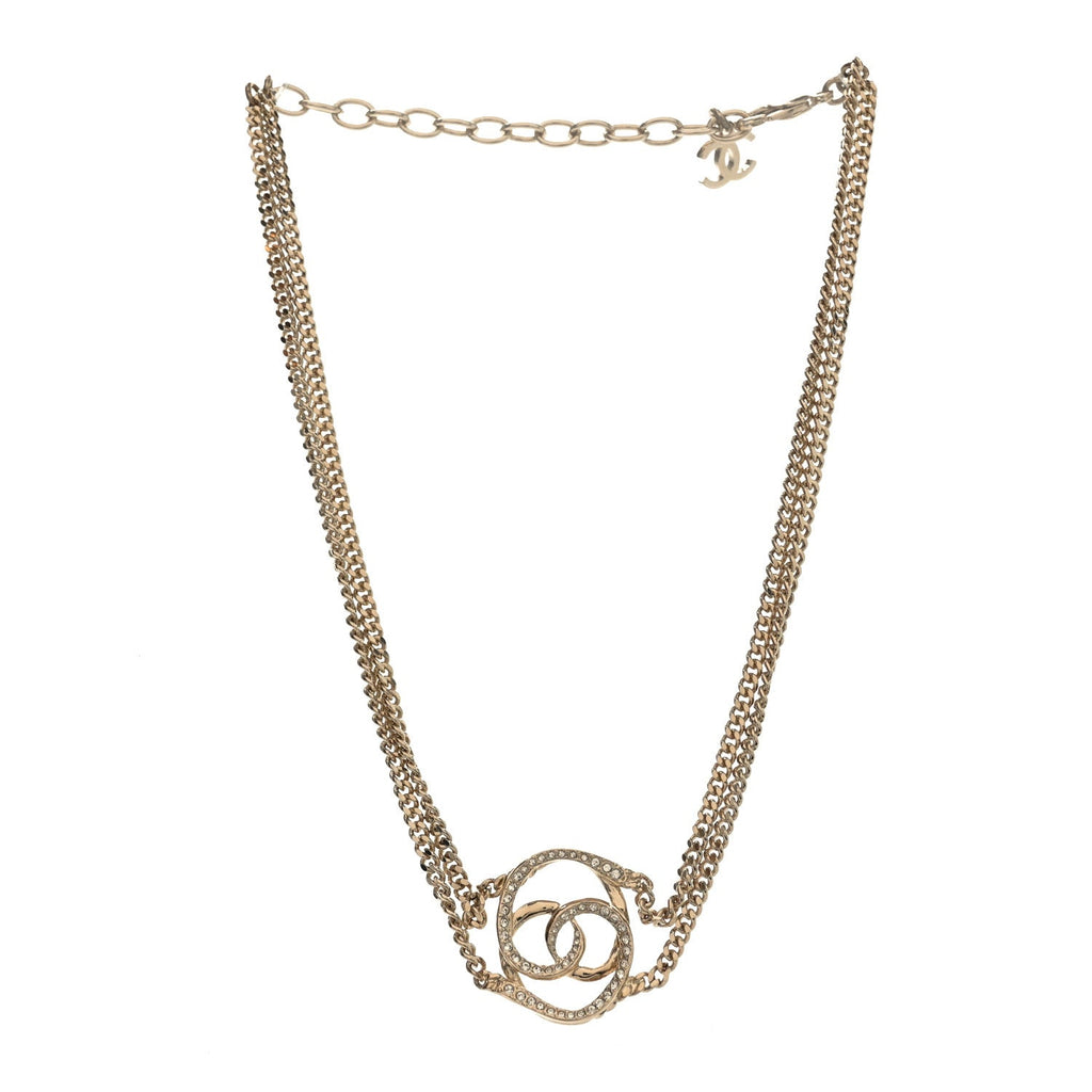 Chanel Crystal CC Oval Necklace Gold