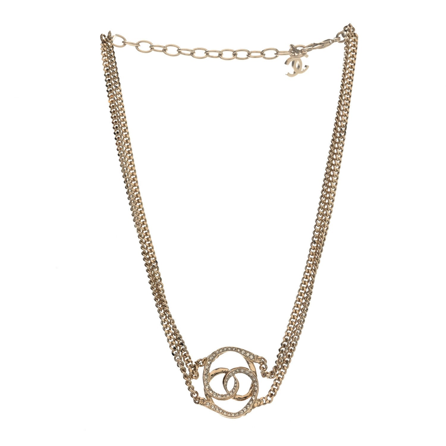 Chanel Crystal CC Oval Necklace Gold