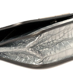 Balenciaga Metallic Extra Supple Calfskin Crocodile Embossed Gossip Wallet On Chain Silver
