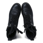 Chanel Calfskin Quilted Lace Up Combat Boots 39 Black