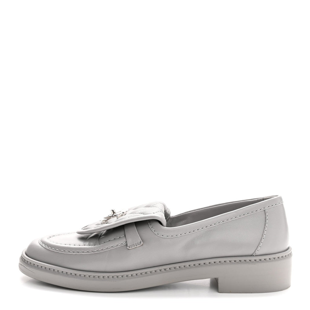 Chanel Lambskin Quilted CC Turnlock Loafers 36.5 Grey
