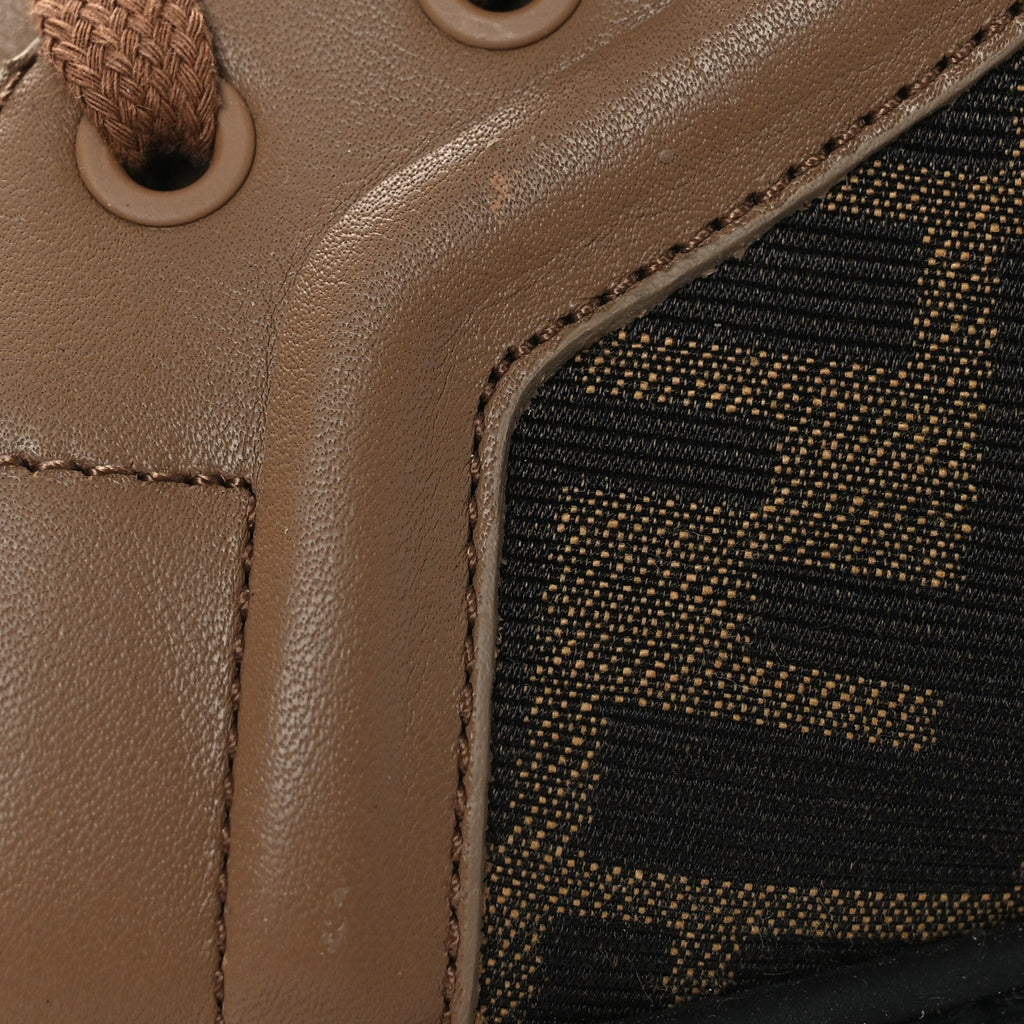 Fendi Fabric Jacquard Vitello FF Domino 50mm Biker Boots 38 Tobacco Black Sand