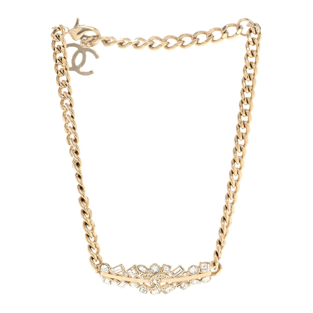 Chanel Crystal CC Link Choker Necklace Gold