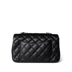 Chanel Black Caviar Quilted Mini Rectangular Flap Light Gold Hardware