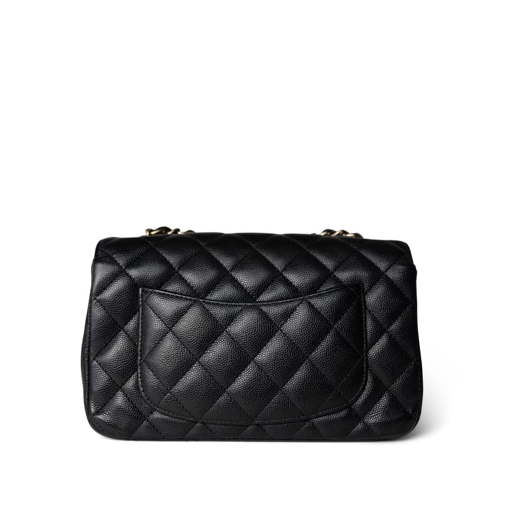 Chanel Black Caviar Quilted Mini Rectangular Flap Light Gold Hardware