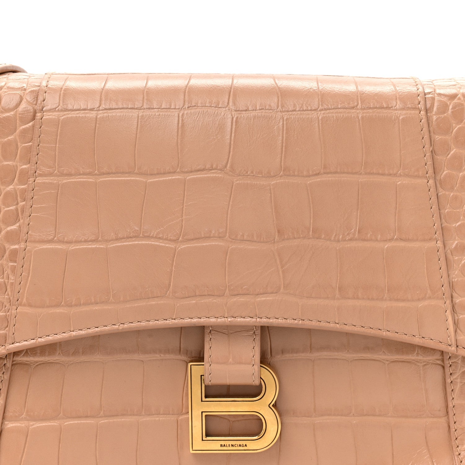 Balenciaga Extra Supple Calfskin Crocodile Embossed Small Downtown Shoulder Bag Nude Beige