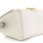 Balenciaga Calfskin Crocodile Embossed Small Hourglass Top Handle Bag White