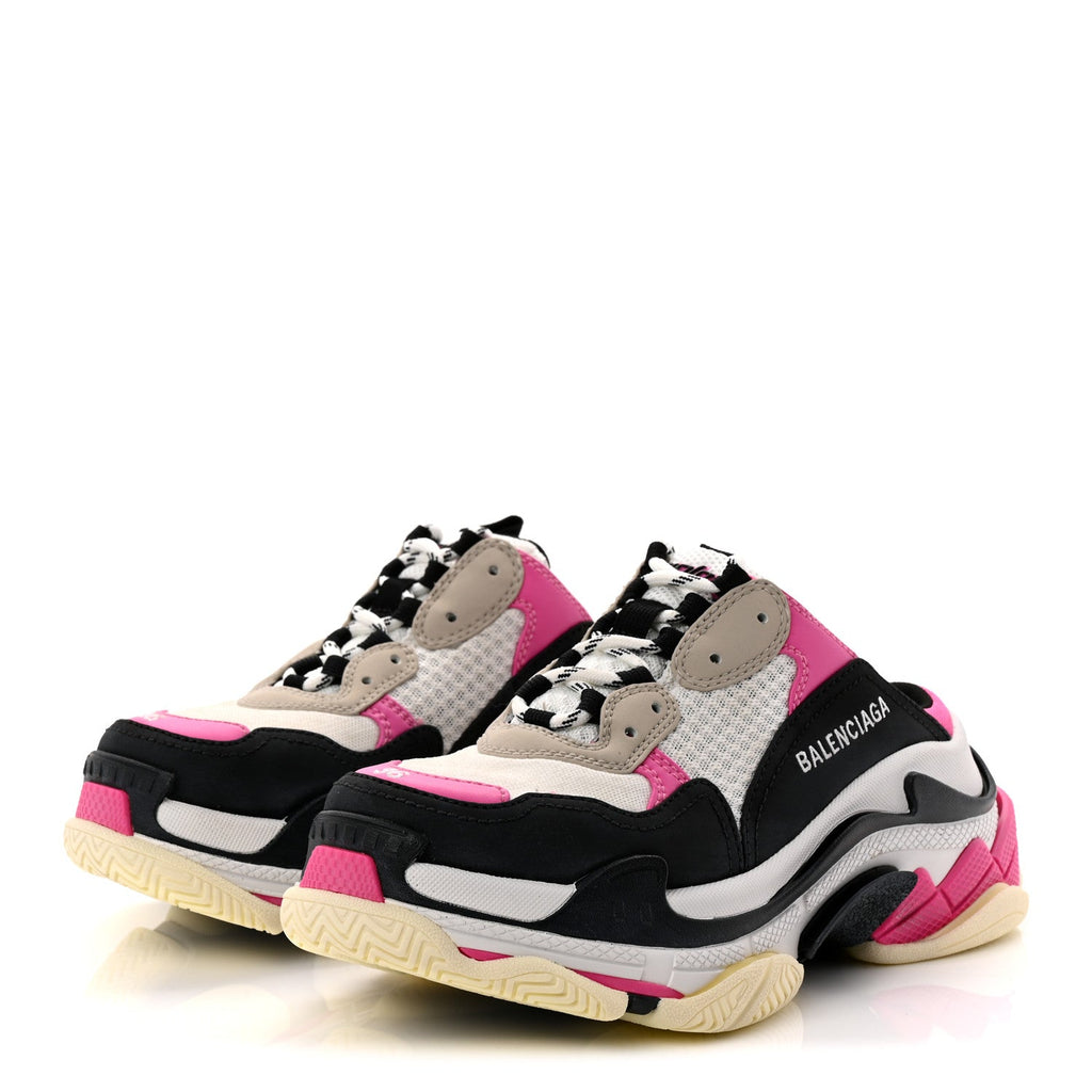Balenciaga Fabric Mesh Womens Triple S Mule Sneakers 36 White Pink Black