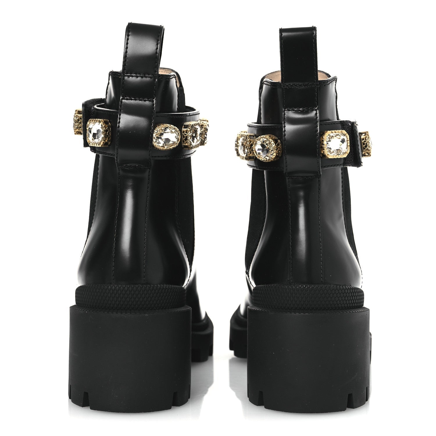 Gucci Calfskin Crystal GG Trip Chelsea Ankle Boots 35.5 Black