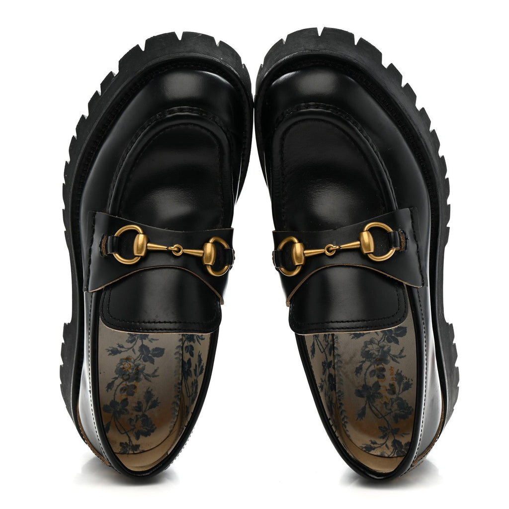 Gucci Cordovan Lux Womens Harald Horsebit 25mm Platform Loafers 39 Black