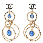 Chanel Resin Star Twisted CC Drop Earrings Blue Gold