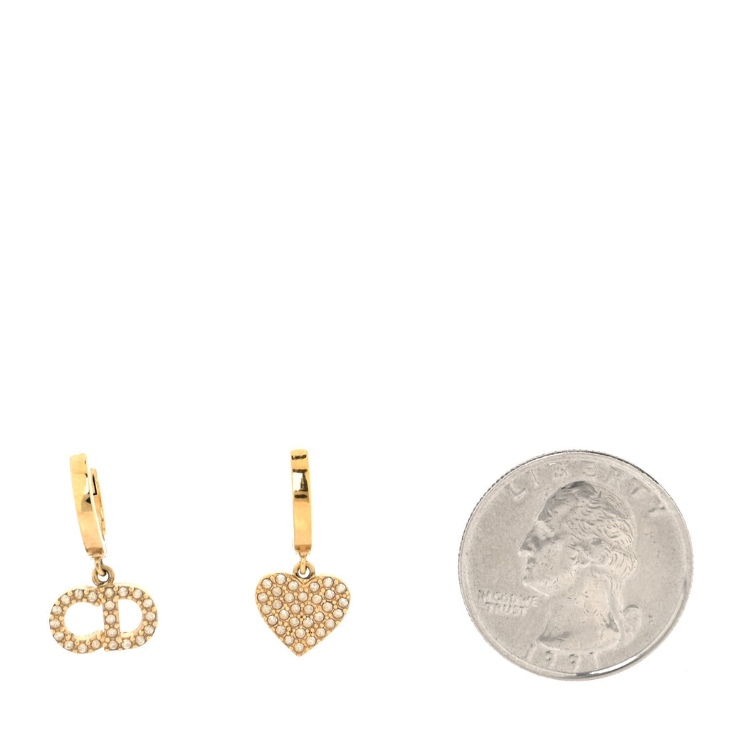 Christian Dior Crystal Heart Clair D Lune Hoop Drop Earrings Gold