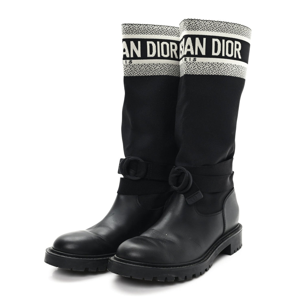 Christian Dior Calfskin Technical Fabric D-Major Boots 39 Black White