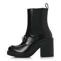 Gucci Calfskin Horsebit Double Stretch Rib Womens Ankle Boots 38.5 Black