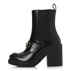 Gucci Calfskin Horsebit Double Stretch Rib Womens Ankle Boots 38.5 Black