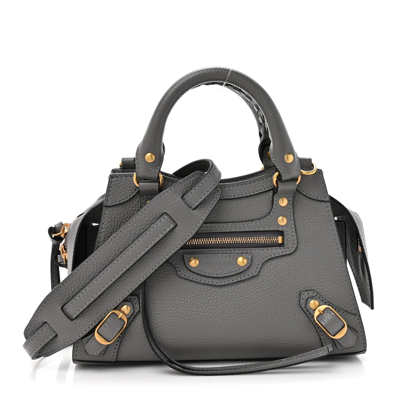 Balenciaga Grained Calfskin Neo Classic Gold Hardware Mini City Dark Grey