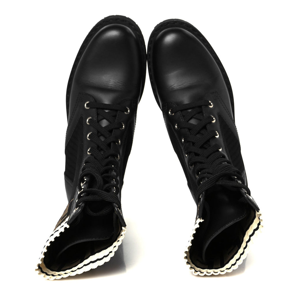 Fendi Calfskin Stretch Fabric Rockoko Biker Boots 36 Tobacco Black Marino