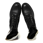 Fendi Calfskin Stretch Fabric Rockoko Biker Boots 36 Tobacco Black Marino
