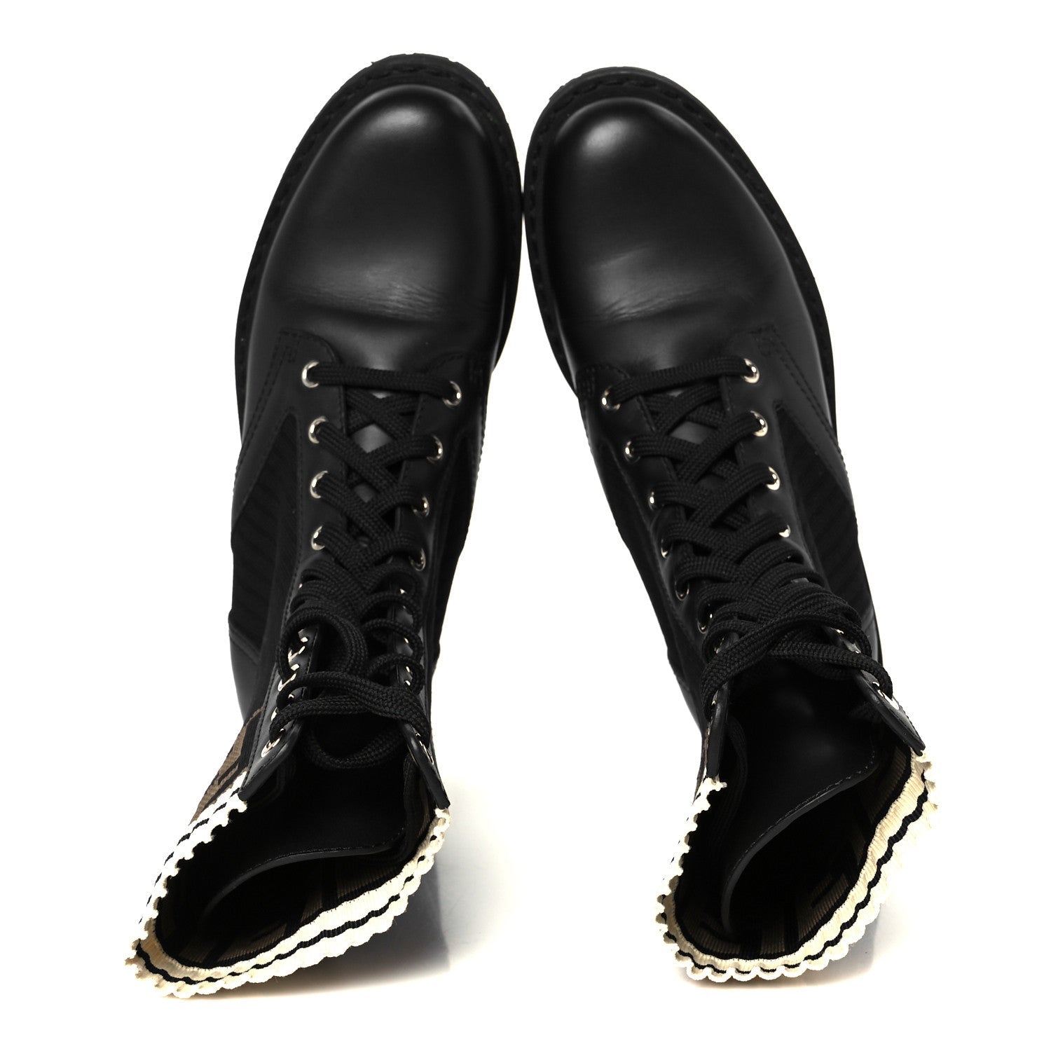 Fendi Calfskin Stretch Fabric Rockoko Biker Boots 36 Tobacco Black Marino