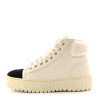 Chanel Kid Suede Shearling Sheepskin Lace Up Boots 38 Ivory White Black