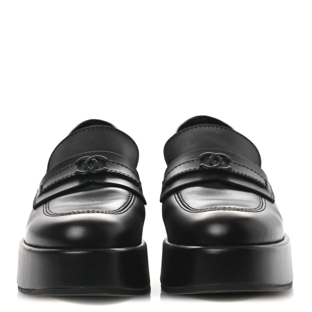 Chanel Calfskin CC Platform Loafers 38 Black