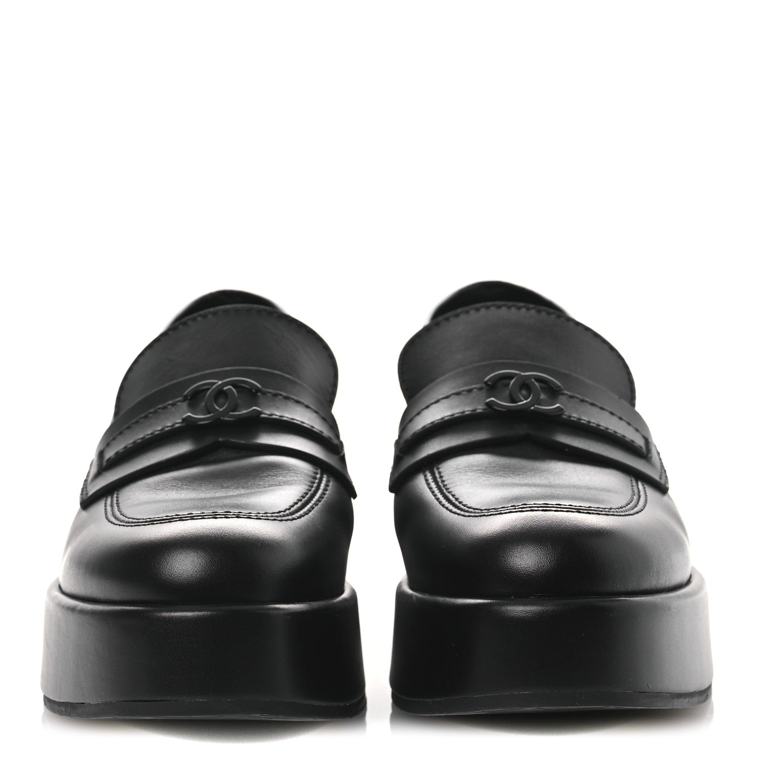 Chanel Calfskin CC Platform Loafers 38 Black