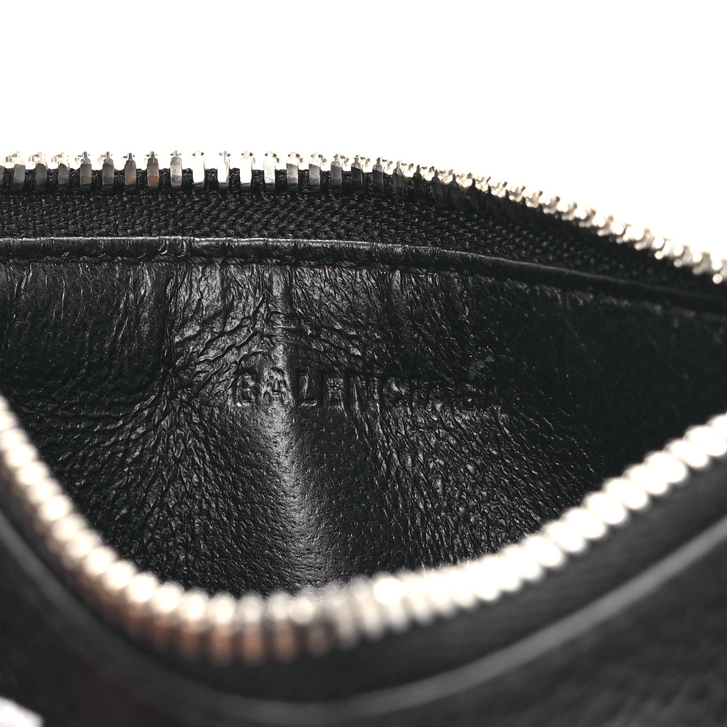Balenciaga Grained Calfskin Miami Logo Cash Coin Card Holder On Keychain Black