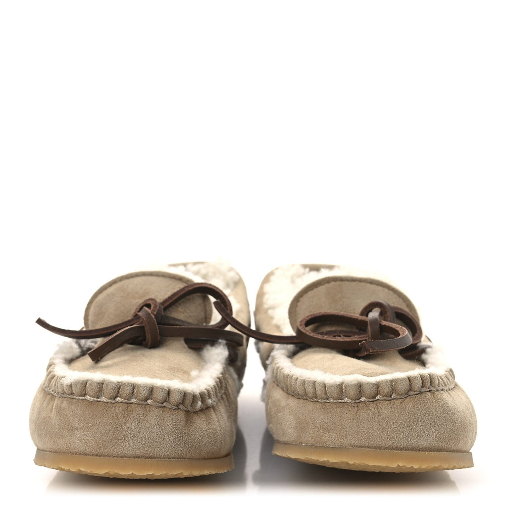 Miu Miu Shearling Moccasin Loafers 35 Beige