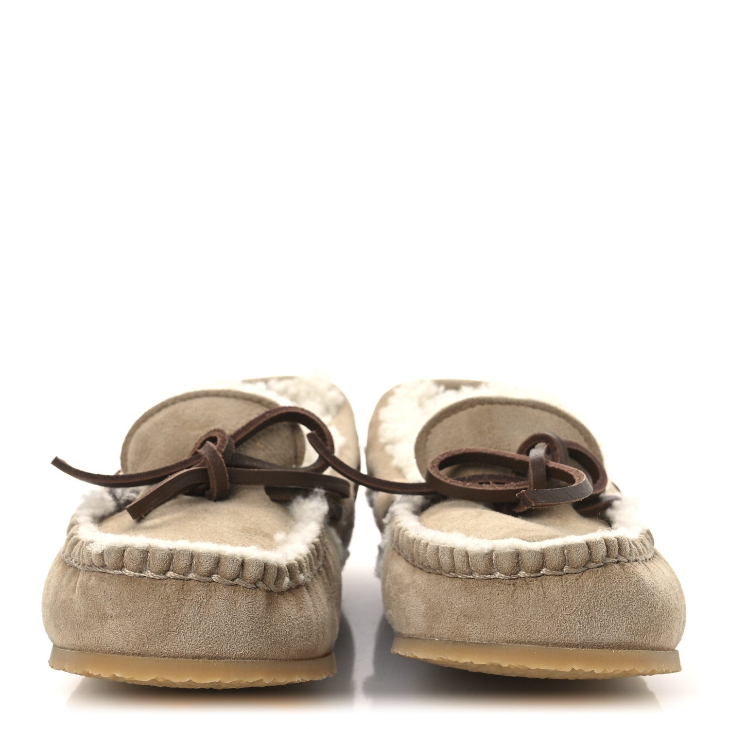 Miu Miu Shearling Moccasin Loafers 35 Beige