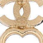 Chanel Metal Crystal CC Heart Drop Earrings Gold