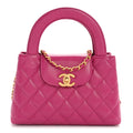 Chanel Shiny Aged Calfskin Quilted Nano Kelly Shopper Dark Pink