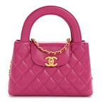 Chanel Shiny Aged Calfskin Quilted Nano Kelly Shopper Dark Pink