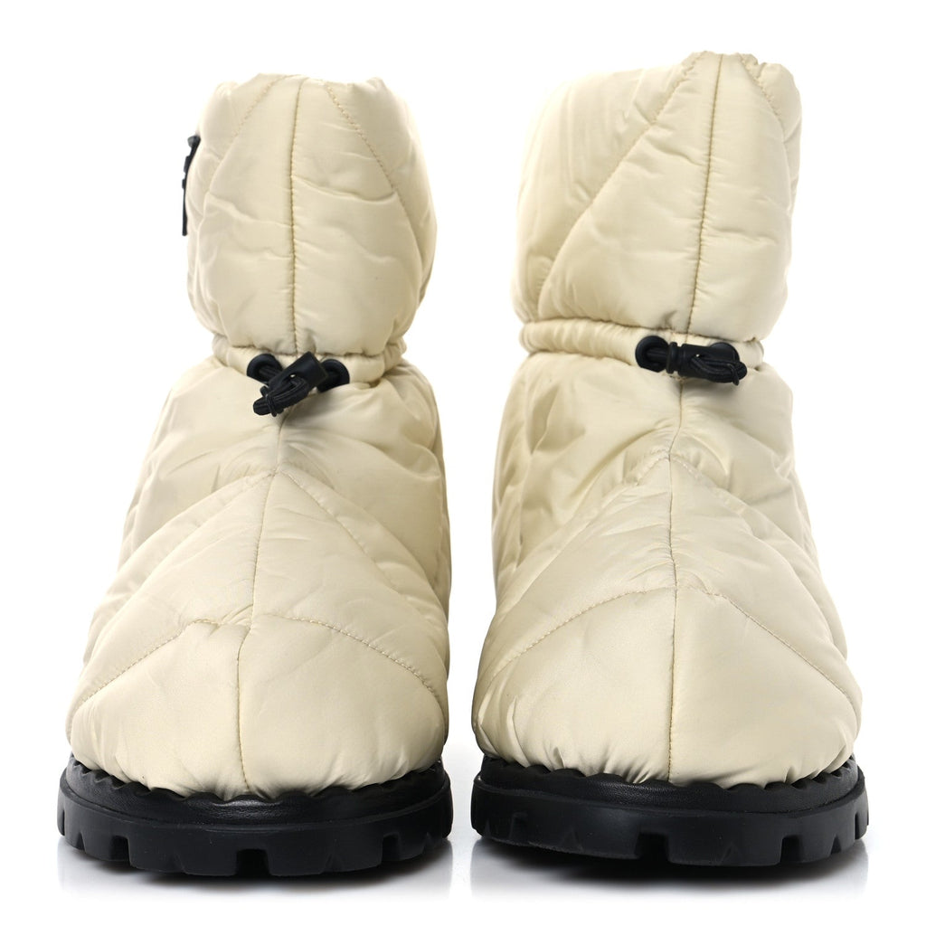 Prada Re-Nylon Piuma Triangle Logo Padded Drawcord 20mm Snow Boots 37 Avorio