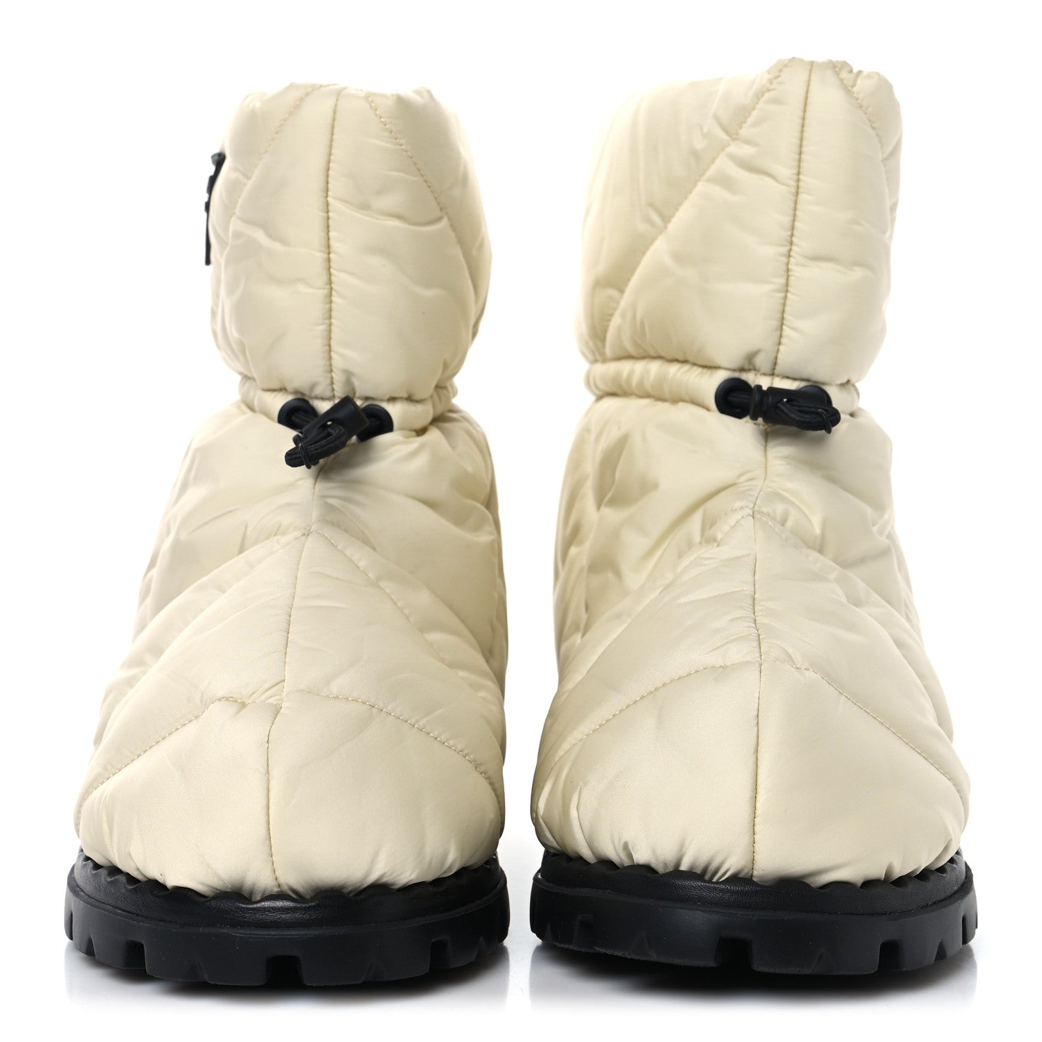 Prada Re-Nylon Piuma Triangle Logo Padded Drawcord 20mm Snow Boots 37 Avorio