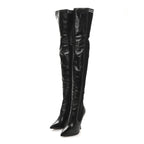 Fendi Vitello Lucido Stretch Fabric Striped Rockoko Thigh High 105mm Sock Boots 38 Black
