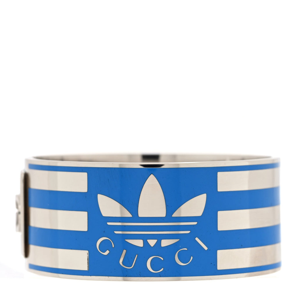 Gucci X ADIDAS Metal Enamel Cuff Bracelet S Silver Blue