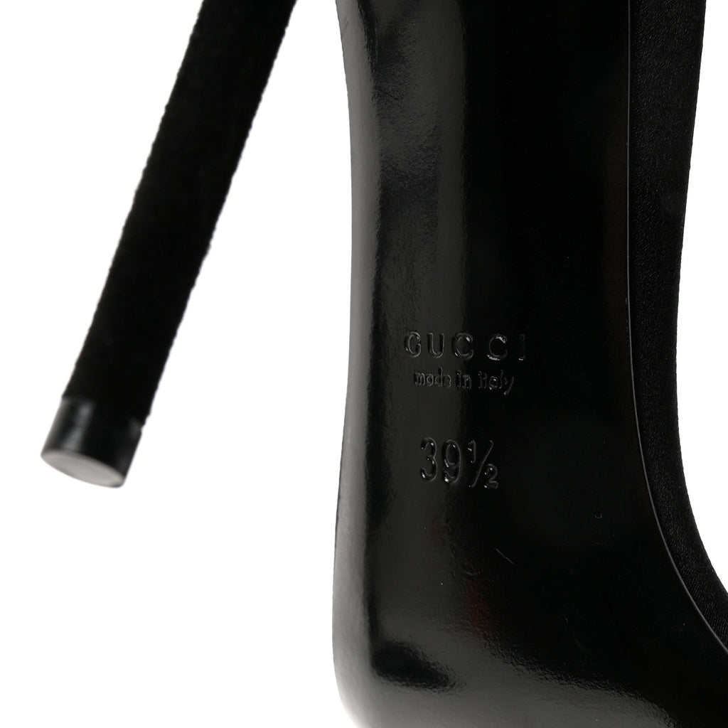 Gucci Suede Satin Crystal Ankle Strap High Heel Sandals 39.5 Black